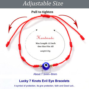 Pulseras de macramé con <span class=keywords><strong>7</strong></span> <span class=keywords><strong>nudos</strong></span> de ojos malvados para parejas, color rojo y negro, de la suerte, ajustables, de larga distancia, para amantes de la amistad, a juego - Product Image 2