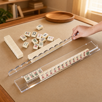 Poussoir de Mahjong Américain, Lot de 4, Support Portable pour Tuiles en Verre Transparent, Rail Arrière Ondulé, Accessoires de Mahjong Transparents, Facile à Utiliser