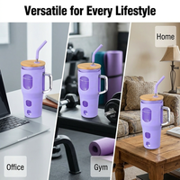 Gobelet en verre borosilicate de haute qualité sans BPA de 32 oz avec poignée, couvercle en bambou, large ouverture, marqueur de temps portable et manchon en silicone