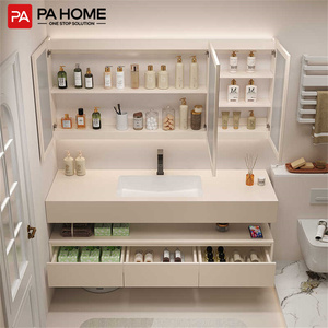 PA khách sạn đá cẩm thạch Countertop ván ép Vanity Gương phòng tắm Gương tủ với đèn LED - Product Image 4