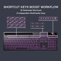 Teclado Inalámbrico Silencioso de Tamaño Completo 2.4G, Membrana Recargable, Retroiluminación RGB, Soporte para Tablet y Teléfono, Teclas Multimedia para IOS y Windows