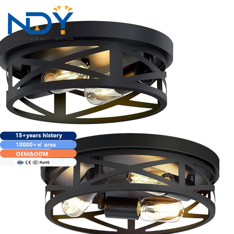 Modern Industrial Cage Ceiling Light IP44 with Remote Control LED for Kitchen Illumination