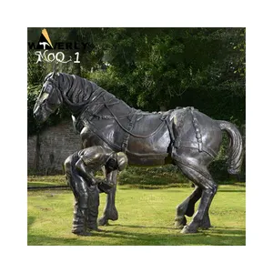 Large Art metal Copper Luxury Sculpture Hand Cast Outdoor Garden Large Black Brass Bronze Man Riding A Horse Sculpture Statue