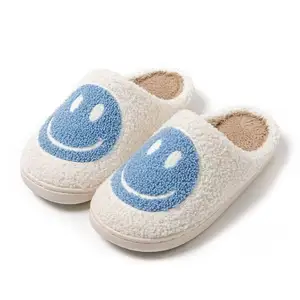 Chaussons d'hiver en fourrure Motif sourire mignon Chaussons moelleux pour femmes Chaussons chauds pour chambre à coucher Mesdames Coton Chaussures en peluche pour femmes