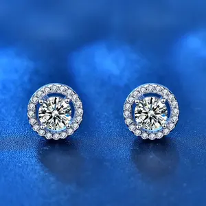 10K White Gold Post 0.5ct 5mm D-E-F Color Created Moissanite Stud Earring mit Jackets s925 Sterling Silver Push Back
