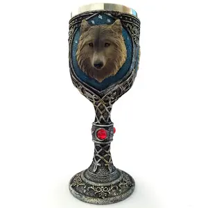 Party Metal Whiskey Cup Stainless Steel Goblets Resin 3D Wolf Head Wine Chalice Cocktail Drinking Goblet