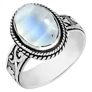 Custom 925 Sterling Zilver Natuurlijke Maansteen Tijgeroog Malachiet Solitaire 10X14Mm Ovale Ring