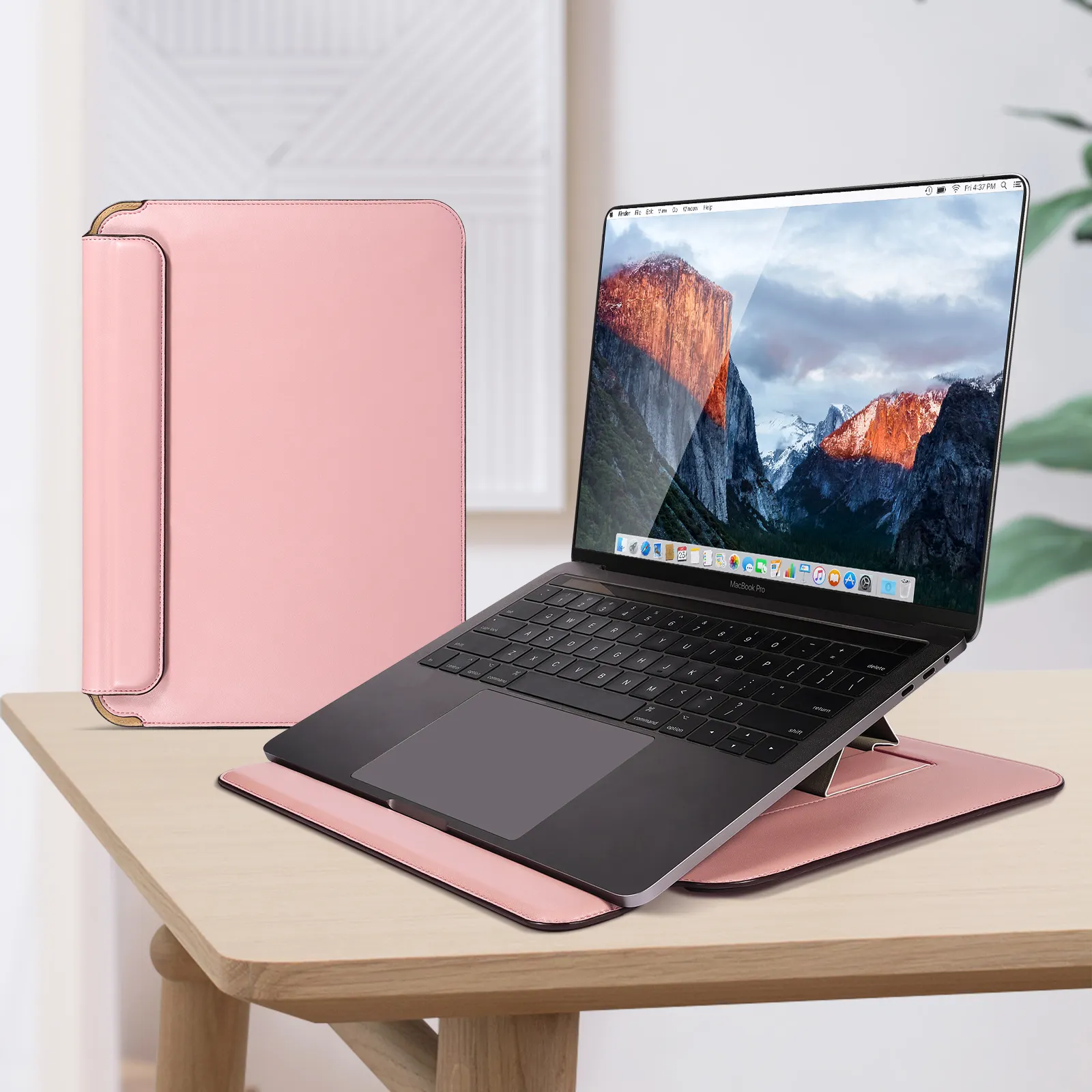 Tas Ultra Tipis Keluaran Baru Casing Lengan Laptop Kulit PU dengan Fungsi Sandaran untuk MacBook Pro 13 13.3 ''MacBook Air 13.3'' 13.6''