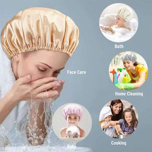 Double-decker Satin Hair <b>Bonnets</b> Sleeping protection Cap Women with Adjustable Button - Product Image 6