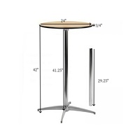 Table de bar ronde de 60 cm avec plateau en contreplaqué et base chromée, hauteur de bar de 42 pouces, pour location événementielle au Royaume-Uni