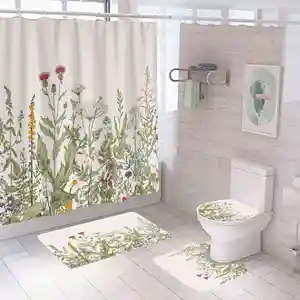 Juegos de ducha de diseño de lujo, productos de alta demanda, juegos de baño con cortina de ducha y alfombras, 2021