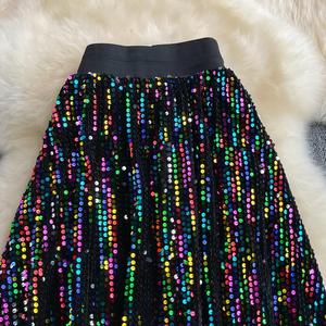 Printemps automne <span class=keywords><strong>taille</strong></span> <span class=keywords><strong>élastique</strong></span> mince sur le genou une ligne <span class=keywords><strong>jupe</strong></span> mode paillettes scintillantes grande <span class=keywords><strong>jupe</strong></span> balançoire - Product Image 6