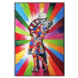 Abstrakte bunte Malerei auf Leinwand Kuss Kunst Liebe Kunstwerk moderne Figur für Wohnzimmer Home Decor Art Wand kunst