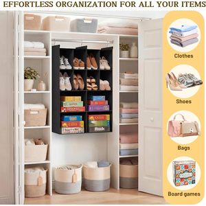 Organisateur de placard suspendu à 12 compartiments, 4 niveaux, en tissu non tissé, pour le rangement des vêtements dans la chambre - Product Image 6
