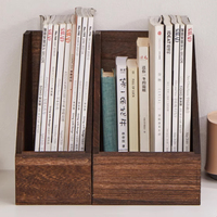 Organisateur de bureau portable en bois brûlé marron, support de rangement pour magazines et documents en bois