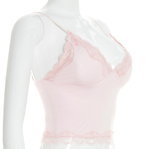 Viviblook Y26TP041 Nuevo Chaleco de Verano para Mujer, Top Corto Sexy sin Tirantes con Encaje, Top Corto de Color Sólido para Damas - Product Image 3