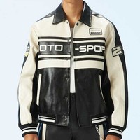 Veste de moto de course élégante pour hommes personnalisée avec manches en cuir patchs en chenille broderie hiver motif de lettres