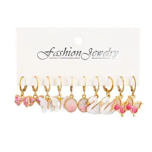 2023 women jewelry design Alloy gold plated cute dispensing butterfly & swan pendant earrings 5 sets from M to friday
