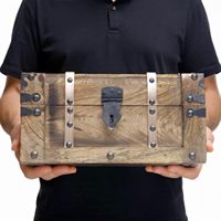 Coffre au trésor vintage en bois de 11 pouces avec couvercle à charnières, fait main, pour ranger bijoux et objets, décoration rustique pour la maison