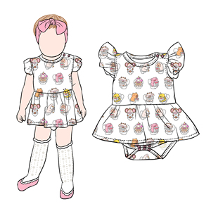 Petite combinaison-jupe pour filles Little Glow Kid, best-seller, personnalisée, imprimé safari, douce, en bambou, avec fermeture à boutons sur l'épaule - Product Image 2