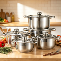 Ensemble de 10 casseroles en acier inoxydable de 16 à 24 cm pour cuisine moderne, avec fond double couche, marmite à soupe et couvercle en verre