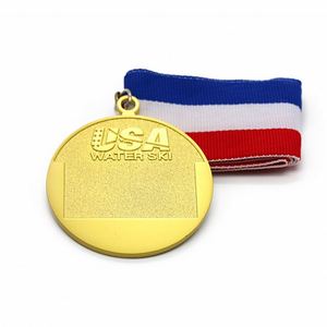 Médailles personnalisées, médaille sportive en or, métal 2D, alliage de fer et de zinc, cordon, médaille de ski nautique - Product Image 1