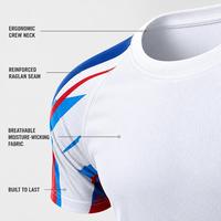 Kaos Olahraga Sublimasi Cepat Kering Custom Kerah Bulat Garis Sikat Bernapas untuk Latihan Tim