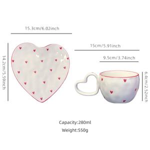 Ensemble de tasses à café et soucoupes en porcelaine faite à la main de forme cœur de conception coréenne, 280 ml, <span class=keywords><strong>tasse</strong></span> à thé en céramique pour <span class=keywords><strong>expresso</strong></span>, latte et cappuccino - Product Image 2