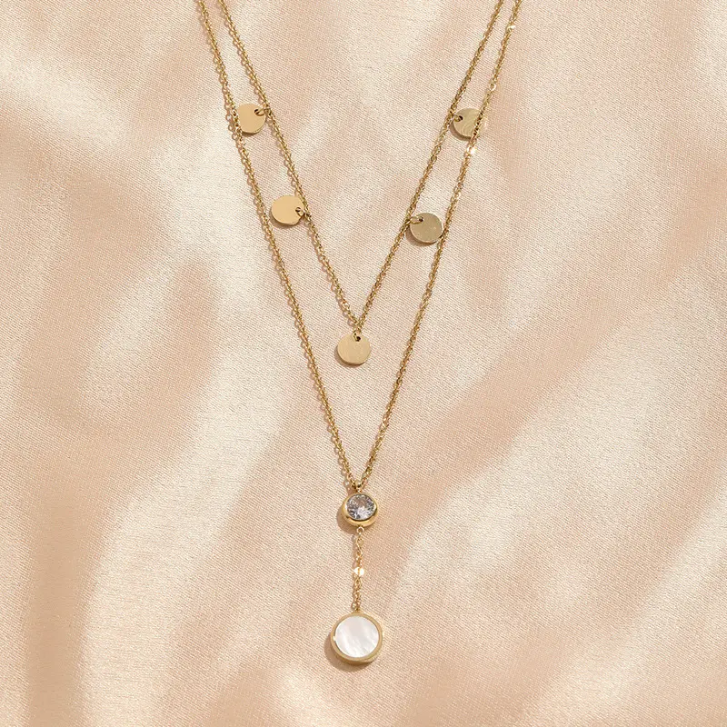 2401 zhongqi fashion double round brand necklace female niche high-grade sense pendant titanium steel collarbone chain stainles