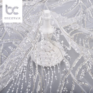 <span class=keywords><strong>Pas</strong></span> <span class=keywords><strong>cher</strong></span> prix <span class=keywords><strong>de</strong></span> gros conception personnalisée blanc sequin perlé broderie 100% polyester tricoté dentelle tissu pour <span class=keywords><strong>robe</strong></span> - Product Image 6