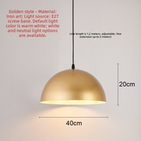 Lampe suspendue LED ronde en titane doré, petite, avec abat-jour en fer, lumière suspendue E14, salon, style industriel, dimmable, installation facile