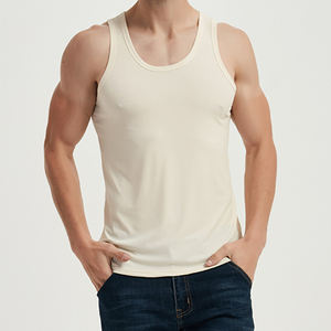 Chaleco de seda fría acanalado para hombre, ropa interior de verano para capas, camiseta sin mangas deportiva con tirantes cruzados, blanca, fina, de moda, talla grande - Product Image 2