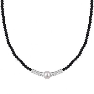 Dylam Specially Design S925 Silver Rhodium Plated <b>Small</b> Bead Beaded Black Onyx Crystal Pearl Pendant <b>Necklace</b> for Women Girls - Product Image 1