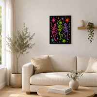 Nouvelle Arrivée : Décoration Murale Carrée en Toile LED Imprimée Halloween – Squelette Dansant Ludique et Étoile – Impression Personnalisée pour les Fêtes