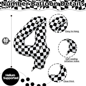 Black White Checkered Numbers 0-9 Foil <b>Balloon</b>, 40 Inch <b>Balloon</b> for Kids Birthday Party Supplies - Product Image 2