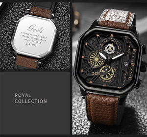 OEM Customized Live Stream Hot Selling Large Dial Men's Waterproof Quartz Watch with Calendar and Leather Strap - Product Image 2