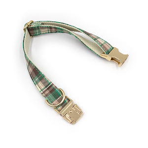 Productos de tendencia ecológicos 2025 recién llegados Correa y <span class=keywords><strong>collar</strong></span> de perro de lujo <span class=keywords><strong>collar</strong></span> de mascota a cuadros verde y marrón pajarita de perro de algodón - Product Image 3