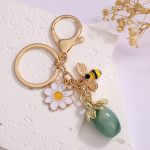Cute Bee Daisy Flower Keychain Enamel Insect Charms Simulated Stone Bud Pendant <b>Key</b> Ring for Bag <b>Car</b> <b>Key</b> Gift Souvenir Wholesale - Product Image 4