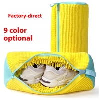 Tas cuci sepatu ritsleting poliester kustom Premium tas cucian rumah tahan lama dengan serat terpasang untuk mesin cuci dan sepatu