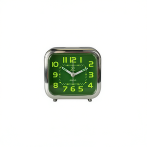 <b>Desk</b> Clock Alarm Silent Sweep Movement Green Face Square Design - Product Image 2