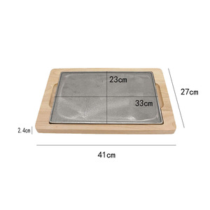 Assiette Teppanyaki avec base en bois grande assiette à steak en fonte usage domestique gril plateau <span class=keywords><strong>de</strong></span> <span class=keywords><strong>cuisson</strong></span> poêle à steak gril <span class=keywords><strong>plaque</strong></span> <span class=keywords><strong>de</strong></span> serveur - Product Image 2
