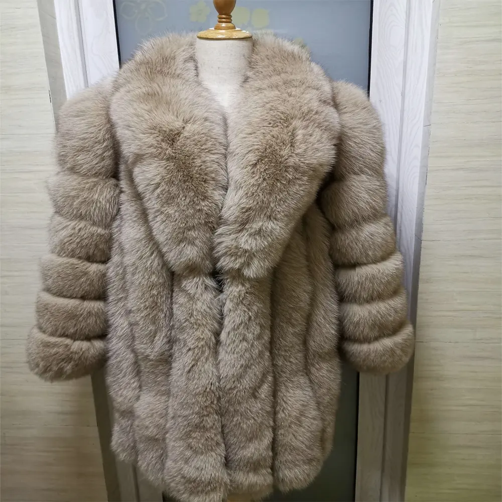 Manteau de luxe en fourrure de renard pour femme, manteau d'hiver, vraie fourrure de renard