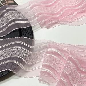 Tela de encaje rosa y blanca con bordado de malla ondulada bilateral ecológica, accesorios de luz puntual para decoración de ropa DIY con cuentas - Product Image 6