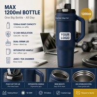 Bouteille isotherme en céramique de 1200 ml avec couvercle à paille et poignée, isolation 24 heures, capacité maximale, pour voiture et bureau, personnalisable avec logo