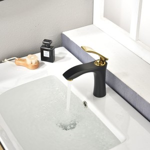 <span class=keywords><strong>Robinet</strong></span> de lavabo moderne de luxe à poignée unique en laiton noir et or avec sortie d'eau douce pour chambres et salles de bain d'hôtel - Product Image 4