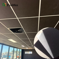 Panel Plafon Akustik Hitam Mineral Wool 600x600 Peredam Suara Tahan Api untuk Restoran dan Lobi