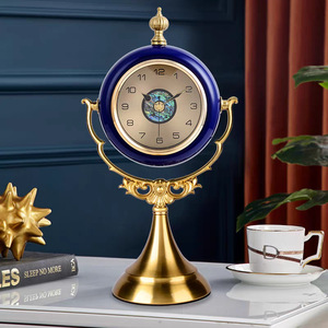 European Retro Style Table Clock Circular Gold Base Desktop Ornament Living Room Home Decor Light Luxury Design - Product Image 2