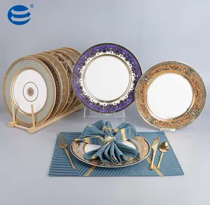 Luxury Gold decoration Dishes Plates Royal Style Porcelain Gold Rim Bone China Dinnerware Plate