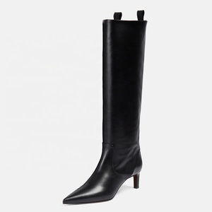 Large Size 46 Solid Wide Fit Women's Knee High Boots Ladies Low Heels <b>Shoes</b> Pointed Toe on Long Booties - Product Image 4