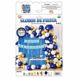 Globos decorativos en arco, azul, blanco, dorado, decoraciones de pared para fiestas de plástico, 1 unidad - Product Image 5